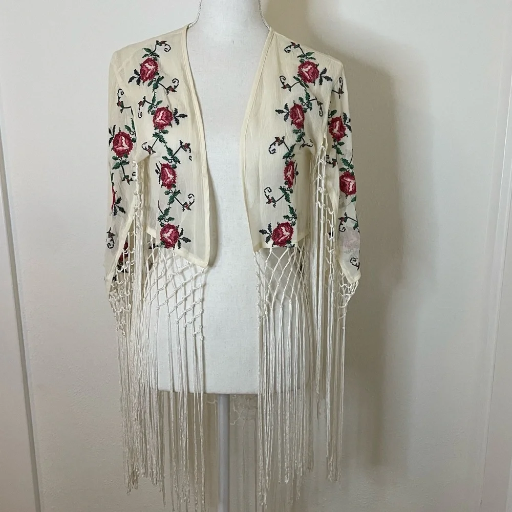 Pins and Needles Fringed Shawl w/Sleeves, XS/S - Picture 1 of 5